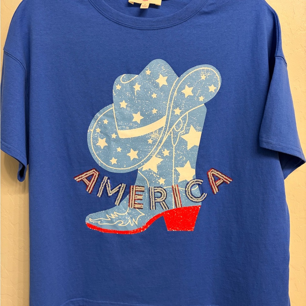 Oversized Patriotic Tee with sequin Details